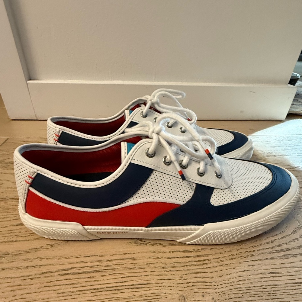 NWOT! Men’s Sperry White, Red & Navy Sneakers, Sz 14